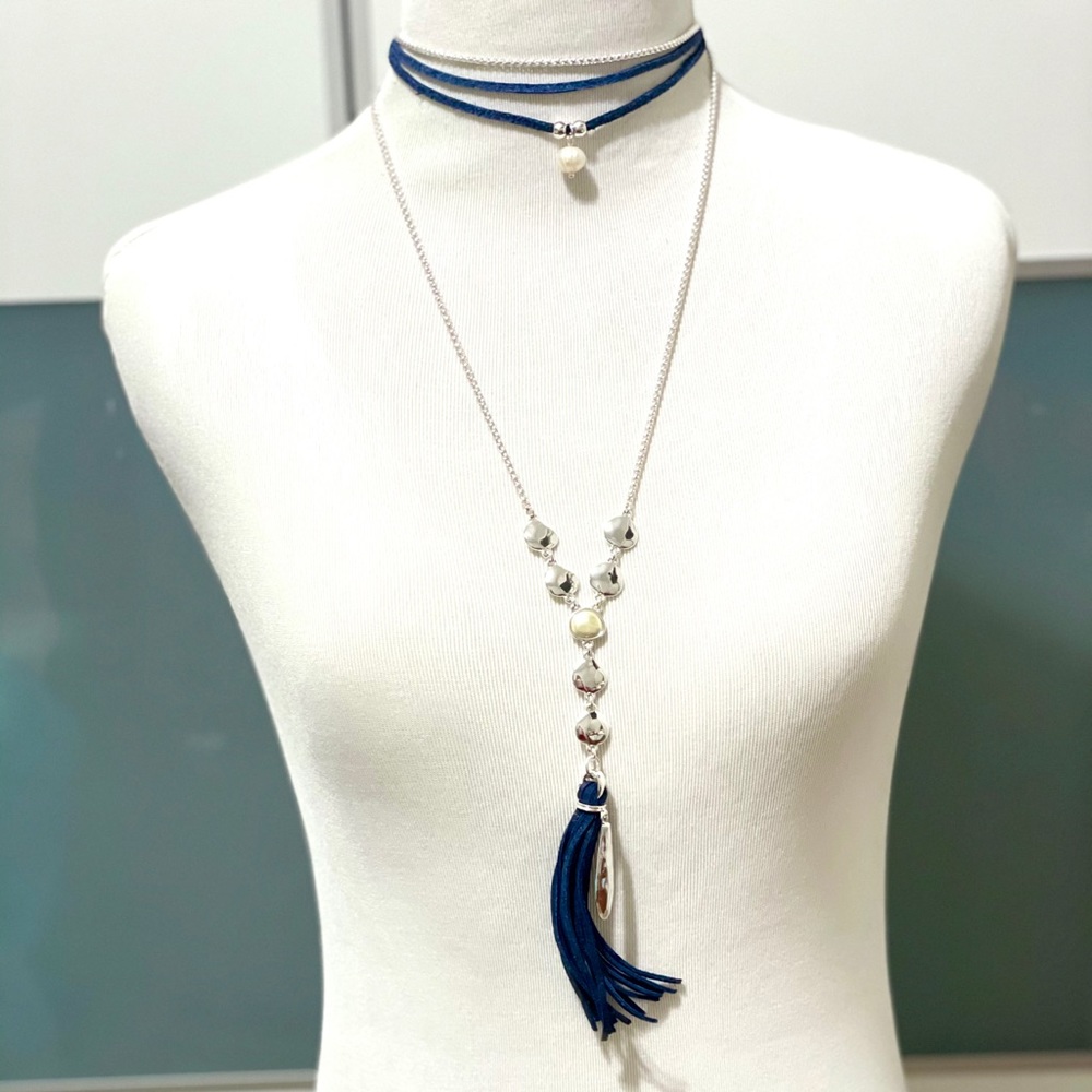 Lucky Brand silver tone tassel statement necklace